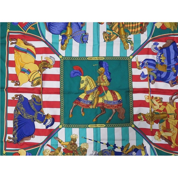Hermes Teal and Red Equestrian Scarf - Picture 2 of 12